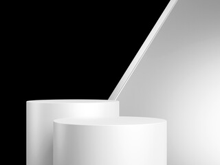 Minimal background white podium and black background for product presentation.
