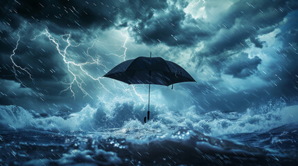 Umbrella in a Storm Concept - obrazy, fototapety, plakaty