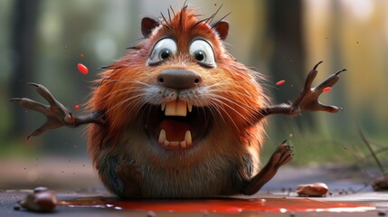 Funny hamster in the forest, illustration, horizontal