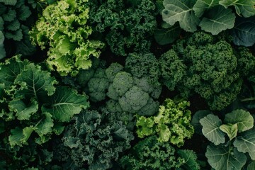 Green kale and lettuce vegetables showcasing agriculture and healthy organic produce - obrazy, fototapety, plakaty