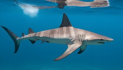 A Hammerhead Shark With Its Dorsal Fin Breaking Th