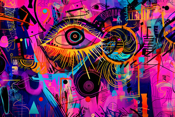 pop art neon portrait young woman retro comic style colorful contemporary background design