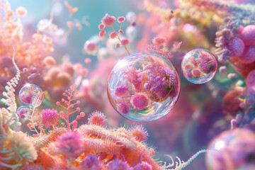 A fantastic world full of underwater coral-like creatures - obrazy, fototapety, plakaty