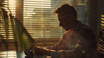 A man sitting in front of a laptop computer. Suitable for technology and remote work concepts