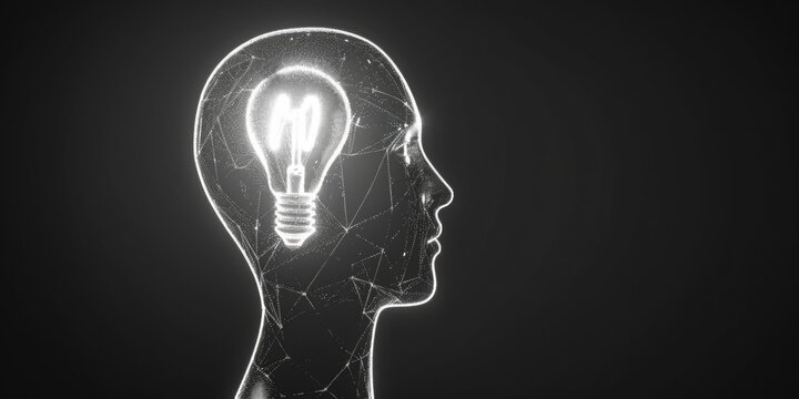 Light bulb in the shape of a human head, ideal for educational and creative concepts