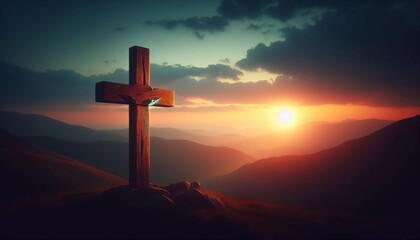 Good Friday Holiday Cross. Crucifixion of Jesus Christ Background. - obrazy, fototapety, plakaty