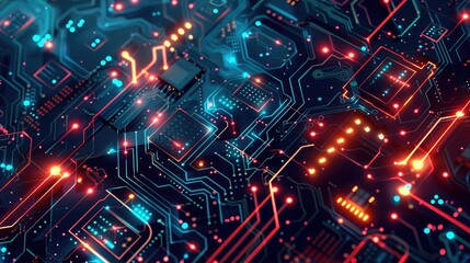 Abstract background with technology circuit board texture. Electronic motherboard illustration. Communication and engineering concept