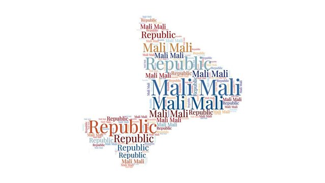 Mali shape words animation. Mali boundary filled with country names animated. Country opening, intro, presentation video.