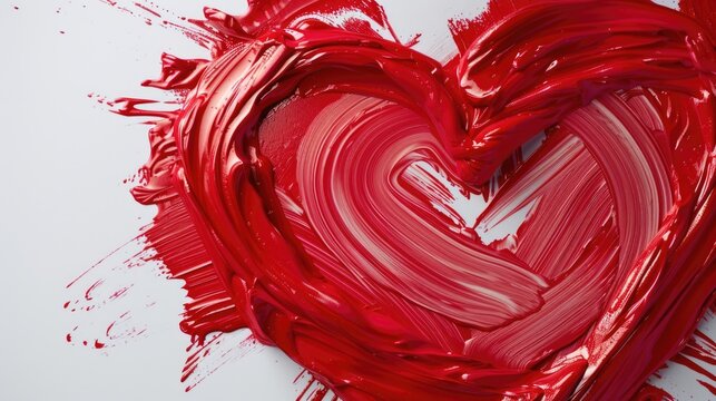 Red heart shape painted on a white background. Suitable for Valentine's Day designs