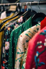 Fototapeta na wymiar Colorful jackets hanging on a rack, perfect for fashion design projects