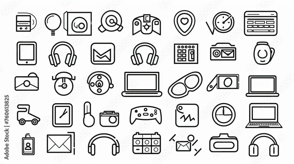 Poster this set of black outline icons is intended for web and mobile uses. the icons are modern graphics t