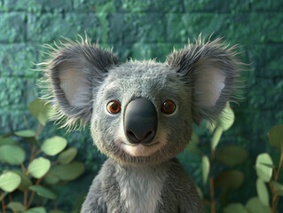 A koala-themed 3D monster cuddly with large ears and a serene expression - obrazy, fototapety, plakaty