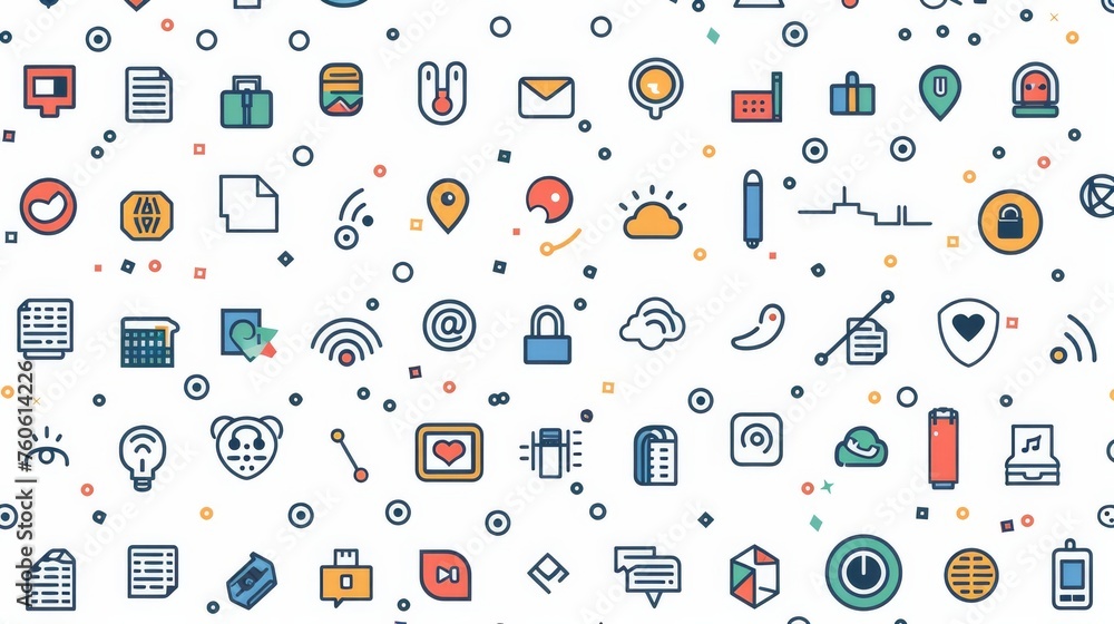 Poster network icon set in simple color. flat design style modern illustration with pattern background