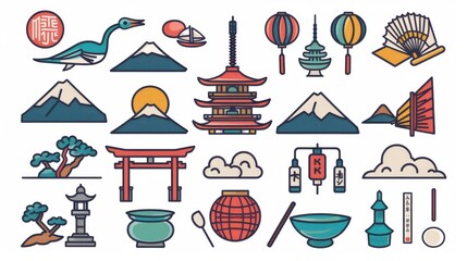 Modern illustration of Japanese traditional object icons