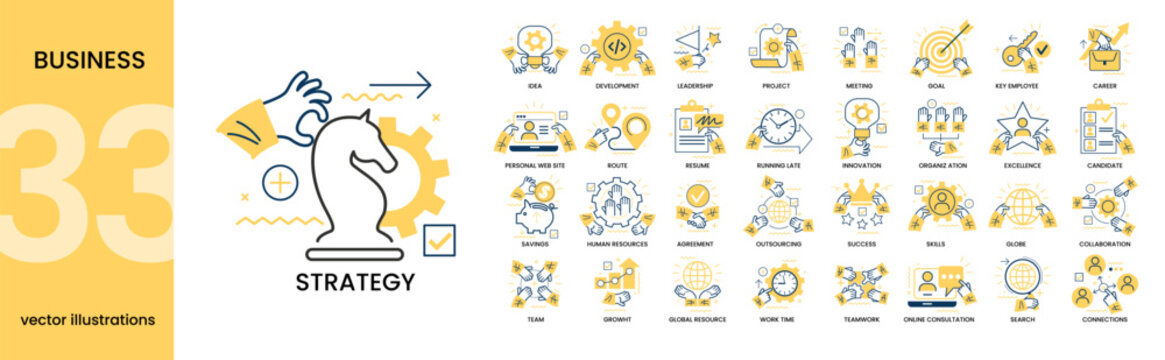Collection of different business concept scenes and situations. Human with icons and images. Taking part in business activities, digital marketing, business concept, workflow scenes.