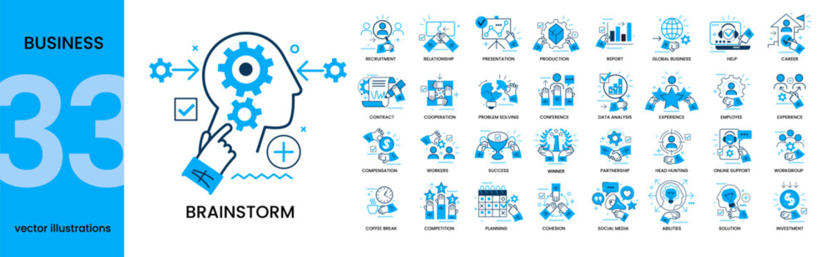 Collection of different business concept scenes and situations. Human with icons and images. Taking part in business activities, digital marketing, business concept, workflow scenes.