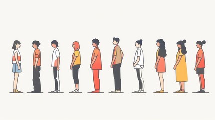 People waiting in line according to guidelines. Simple flat design style illustration.