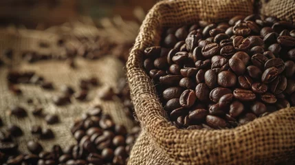 Foto op Plexiglas Vintage style photo of coffee beans roasted in sack bag. © buraratn