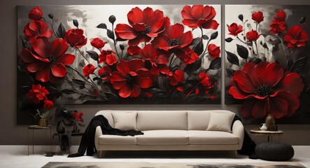 White sofa, painted roses, modern design