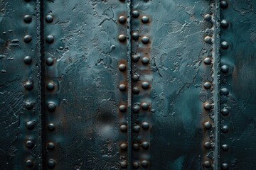 Detailed view of a metal surface with rivets, suitable for industrial concepts