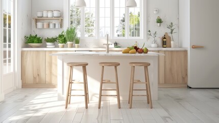 Stylish kitchen interior with green plants. minimalist, Scandinavian.