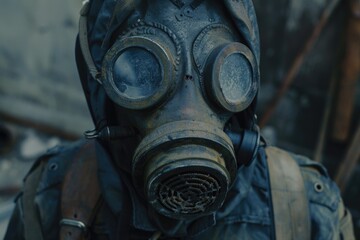 A man wearing a gas mask and jacket, suitable for apocalypse or survival themes