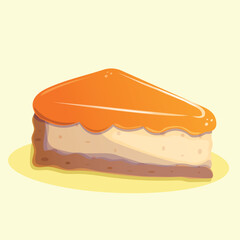 
A piece of orange cheesecake with fruit filling. Isolated vector illustration.