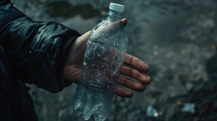 A person holding a bottle of water, suitable for health and hydration concepts - obrazy, fototapety, plakaty