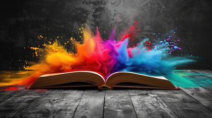 A vibrant book with rainbow pages spread out, evoking the diversity and inclusivity of the LGBT community, symbolizing creativity and the magic of reading.