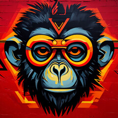 Abstract Monkey Face Mural