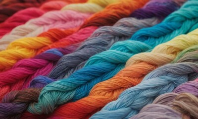 colorful wool fibers, colorful texture, background with multi-colored ropes, fabric, threads