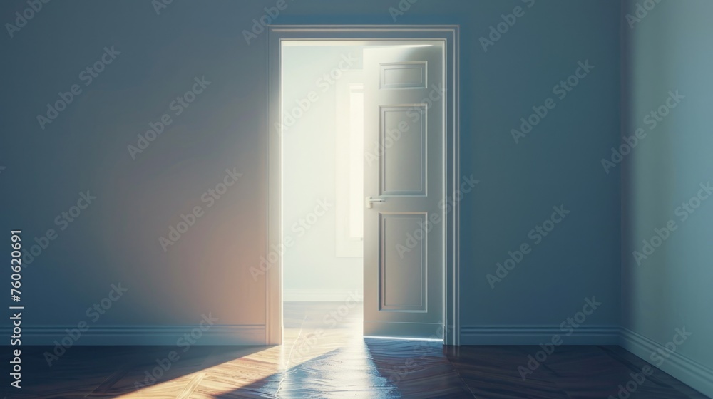 Poster an open door in an empty room, suitable for various concepts and designs
