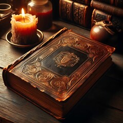 An ancient spell book with weathered pages, adorned with mysterious magical incantations.