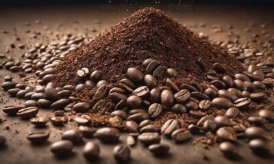 coffee beans mixed with ground coffee beans beautiful background