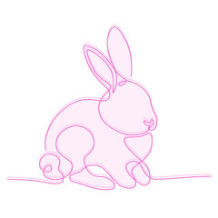 Zajączek wielkanocny rysowany jedną ciągłą linią. Sylwetka uroczego królika z różowym akcentem w prostym minimalistycznym stylu. Ilustracja wektorowa. - obrazy, fototapety, plakaty