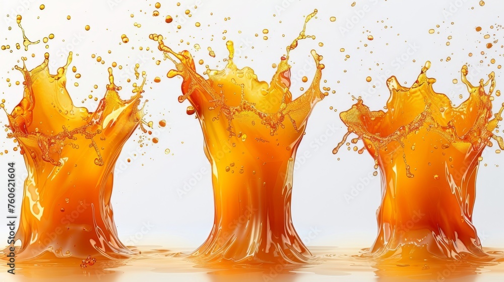 Poster juice or yellow water splashed on a transparent background. modern realistic set of falling and flow