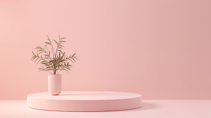 3d rendering of minimal geometric shapes. Pink podium for product display.