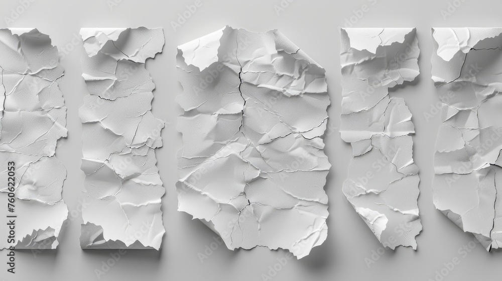 Poster isolated ripped white paper sheets on transparent background with uneven texture edges. damaged lett