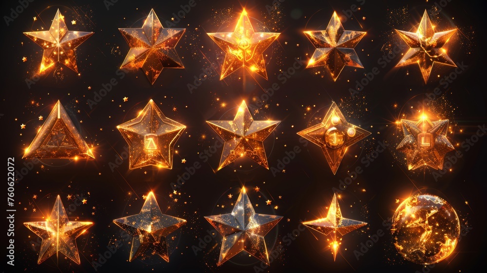 Poster the set includes star rotate game sprite animation, ui rate sequence frame, yellow golden glossy ass