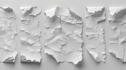 Isolated ripped white paper sheets on transparent background with uneven texture edges. Damaged letter, document mockup, newspaper cutout.