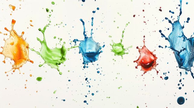 Various colors of paint splashing on a white background. Ideal for artistic projects
