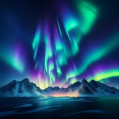 Poster Aurores boréales A stunning display of the aurora borealis illuminating the night sky with vibrant colors.