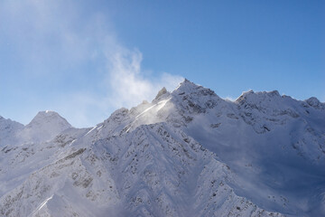 Beautiful scenery mountain massif on the North Caucasus on winter resort - 760623839
