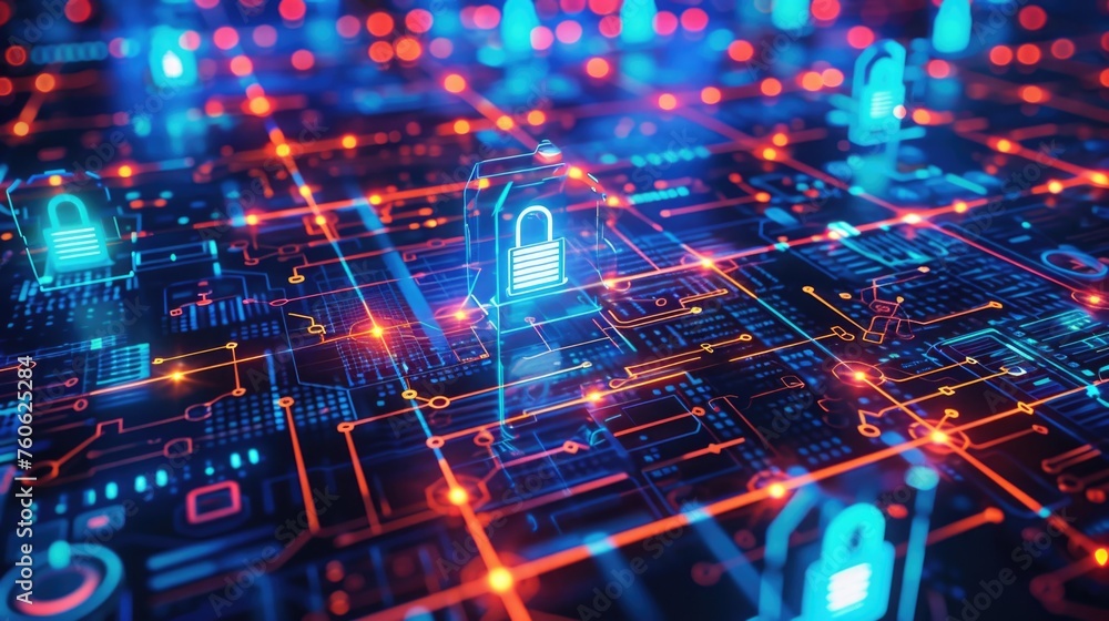 Aufkleber a glowing padlock on top of a circuit board. can be used for cybersecurity concepts