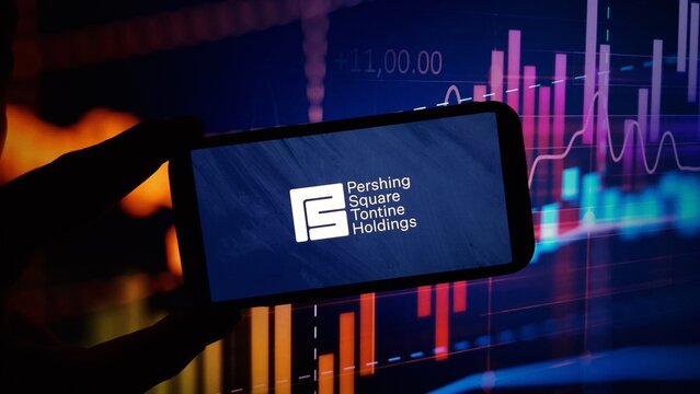 Konskie, Poland - March 16, 2024: Pershing Square Tontine Holdings company logo displayed on mobile phone