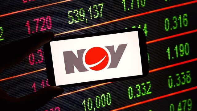 Konskie, Poland - March 16, 2024: NOV Inc company logo displayed on mobile phone