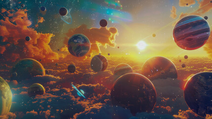 planet in space with sun  - obrazy, fototapety, plakaty