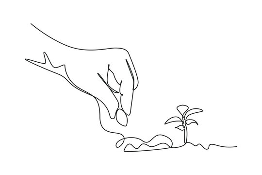 recommend clip art: Single one line drawing of planting a seed in soil. Farming challenge minimal concept. Continuous line draw design graphic vector illustration.