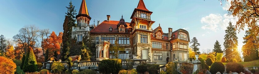 Obraz premium Fairy-tale castle with romantic gardens perfect backdrop for love stories