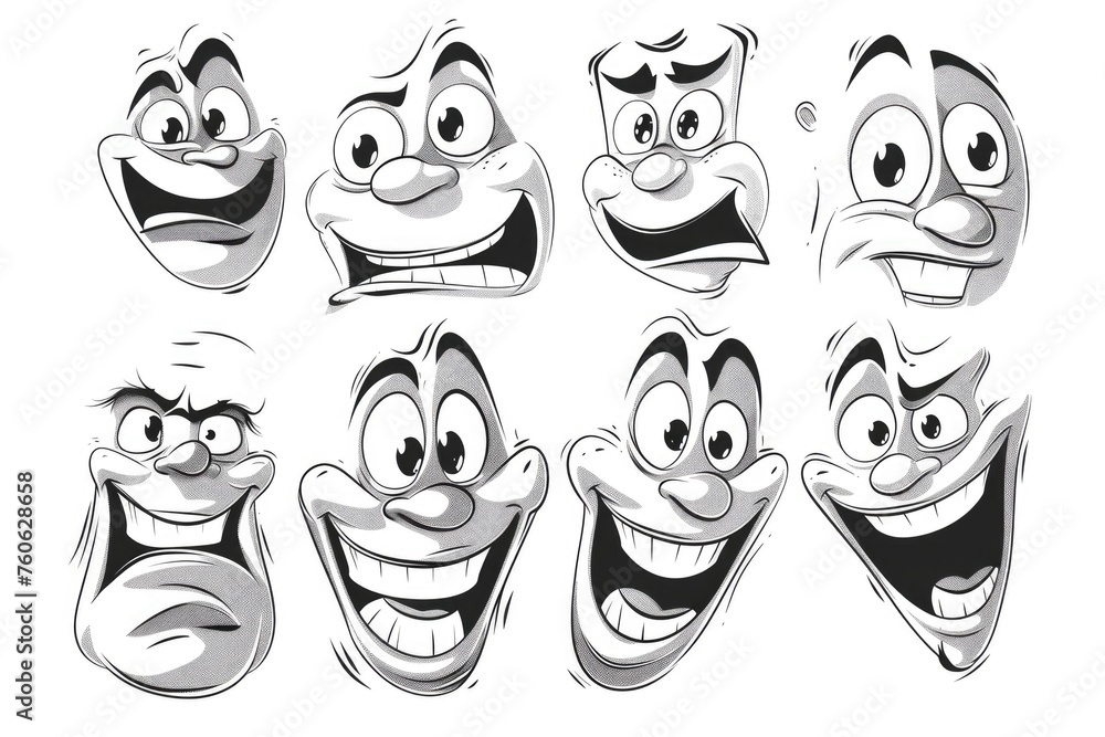 Poster cartoon faces displaying a range of emotions, suitable for various design projects